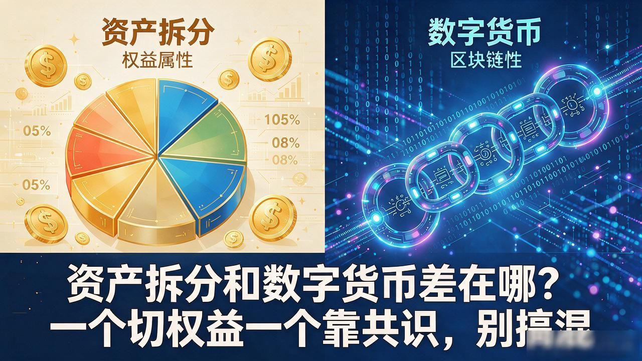 资产拆分和数字货币差在哪？一个切权益一个靠共识，别搞混