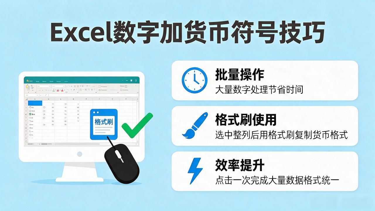 Excel数字一键加货币符号,财务表格快速设置技巧